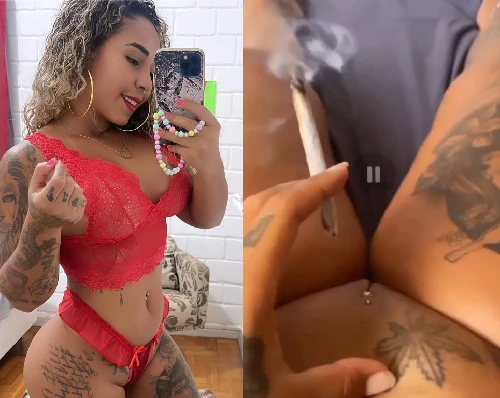 Allana Jhessy pelada fumando maconha e exibindo a bucetinha gostosa.