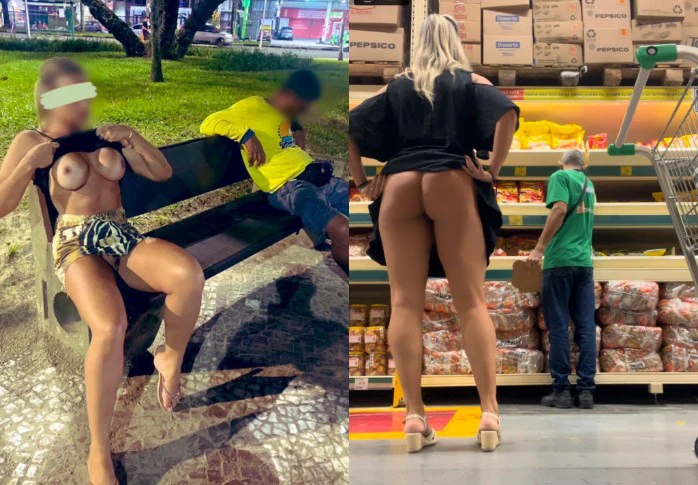 Blonde Wife exibicionista nua em público fotos amadoras pelada.